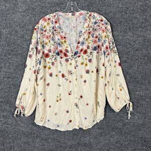 Kate & Sam Womens Blouse Size XXL Floral Bohemian Button Up Tie Sleeve Romantic